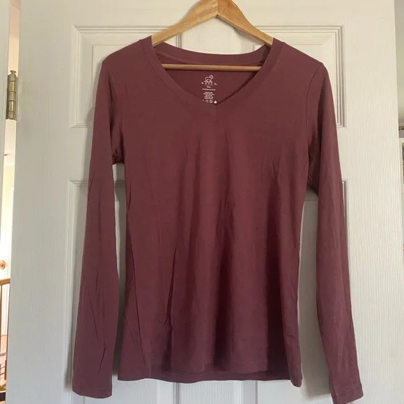 WoolX Women's Long Sleeve V-Neck Top - Maroon - Picture 1 of 1
